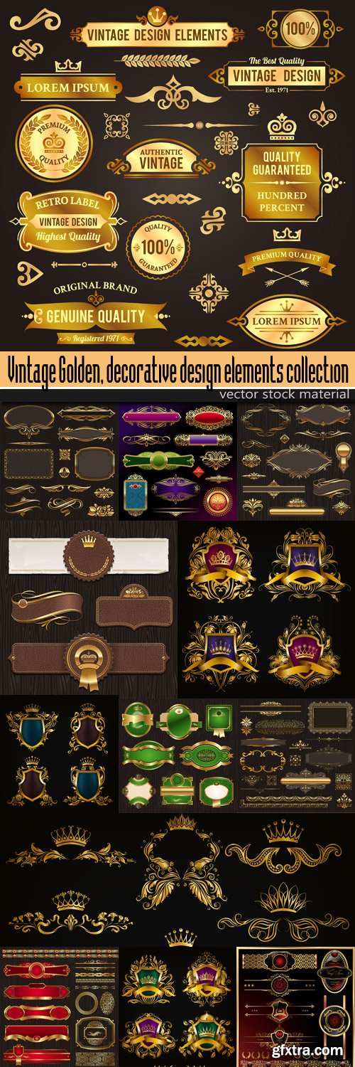 Vintage Golden, decorative design elements collection