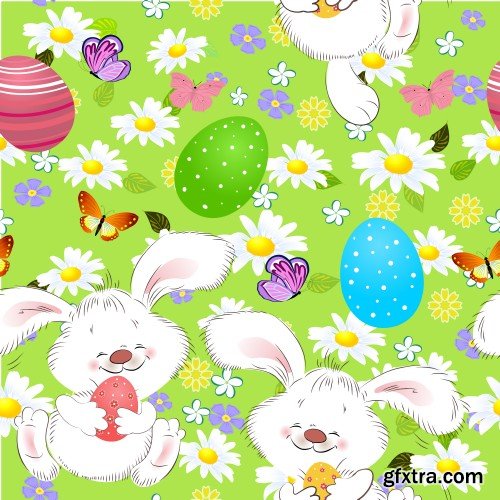 Happy Easter, Easter vector texture with rabbits