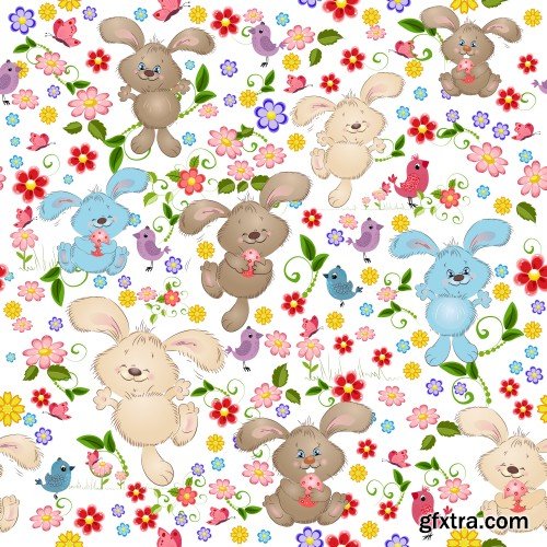 Happy Easter, Easter vector texture with rabbits