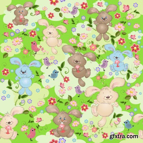 Happy Easter, Easter vector texture with rabbits