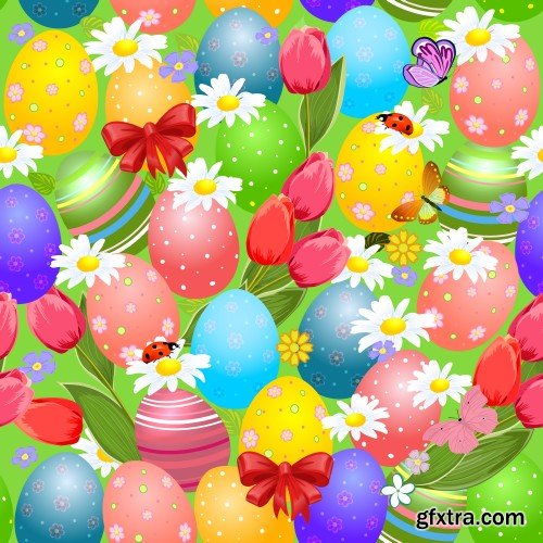 Happy Easter, Easter vector texture with rabbits