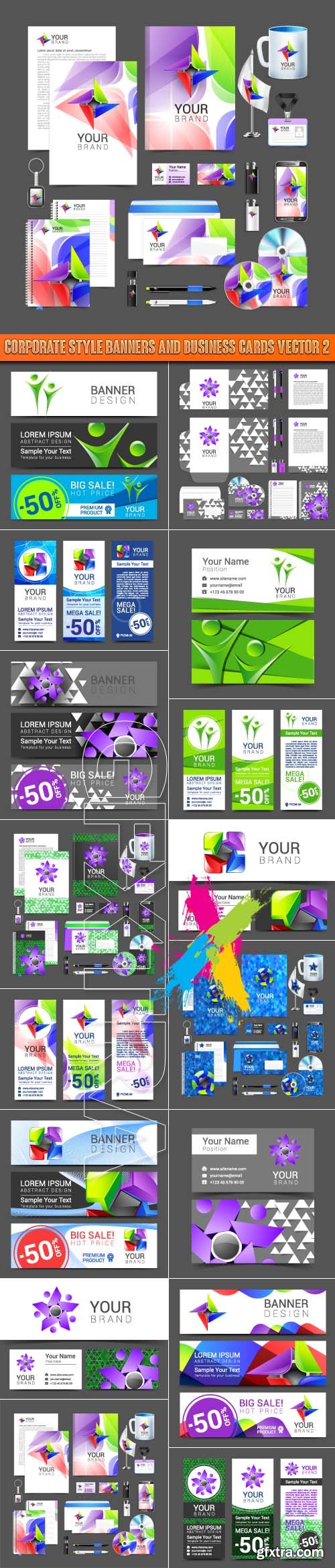 Corporate style banners and business cards vector 2