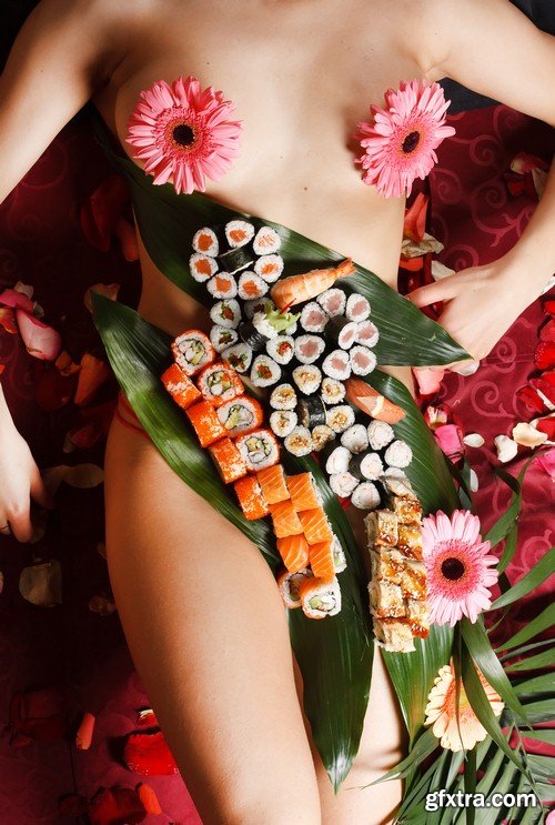 Sushi on a woman's body