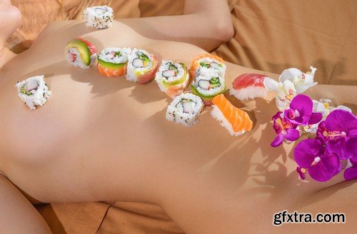 Sushi on a woman's body