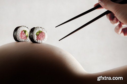 Sushi on a woman's body