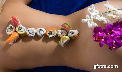 Sushi on a woman's body