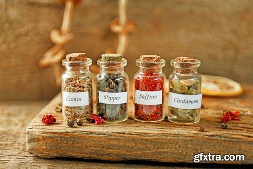 Spices in bottles