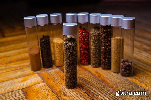 Spices in bottles