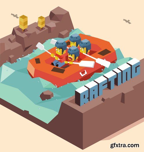 Rafting Travel Collection - 25 Vector