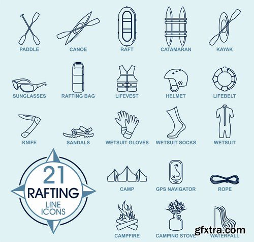 Rafting Travel Collection - 25 Vector