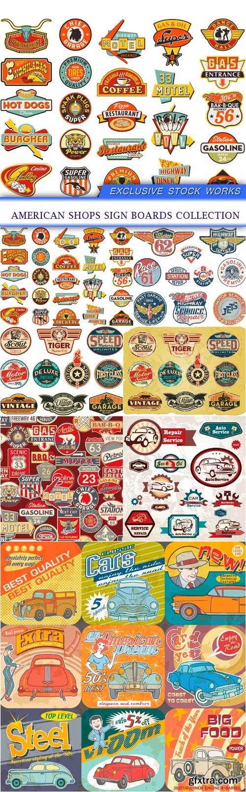 American shops sign boards collection 7x EPS