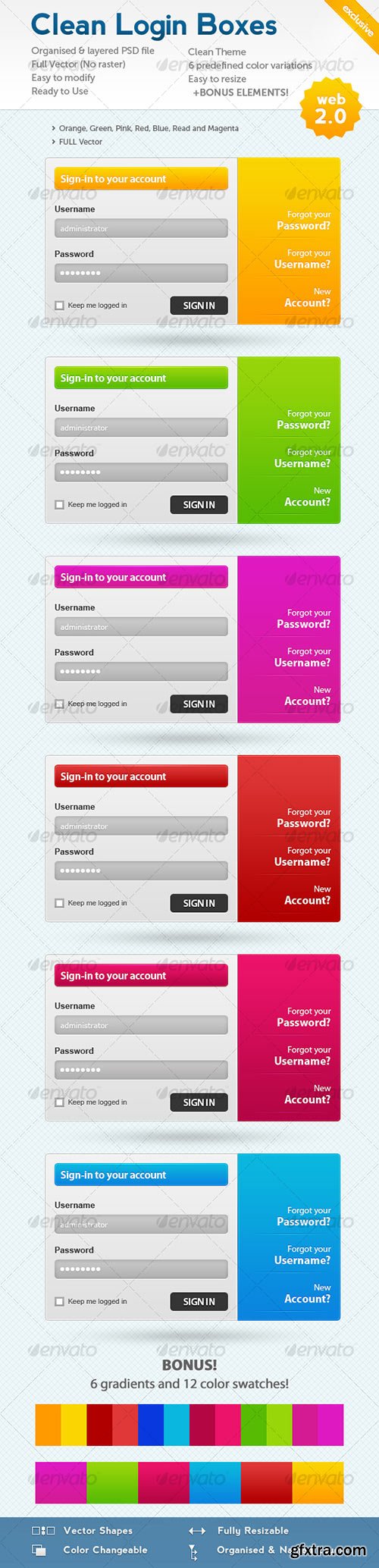 GraphicRiver - Clean Web 2.0 Login Boxes + BONUS! 98499