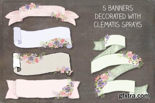 CreativeMarket Watercolor clip art bundle: Clematis 558387