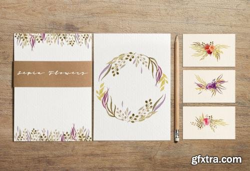 CreativeMarket Sepia Flowers 561568