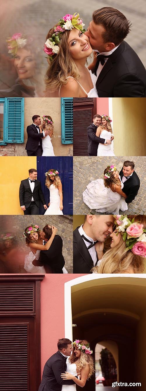 Bride and Groom Posing in the City