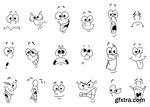 Cartoon mouths and eyes expressions 6x EPS