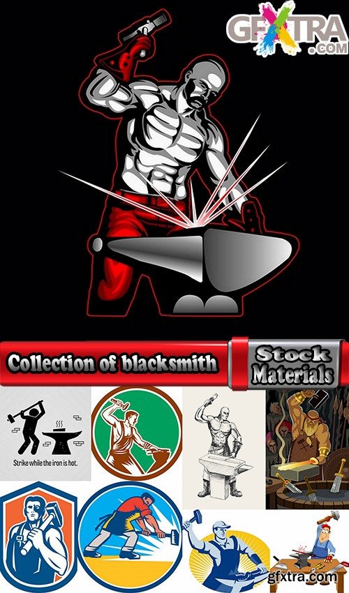 Collection of blacksmith smithy cartoon vector image 25 EPS