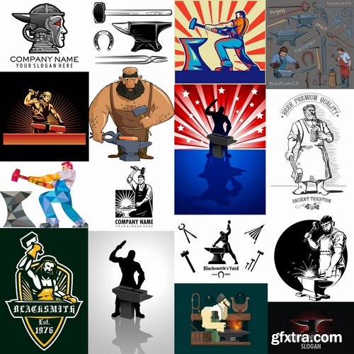 Collection of blacksmith smithy cartoon vector image 25 EPS