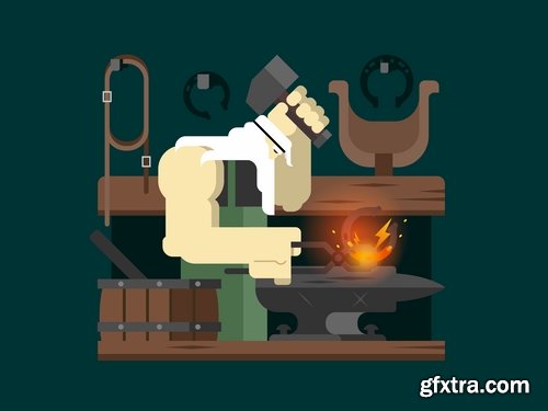 Collection of blacksmith smithy cartoon vector image 25 EPS