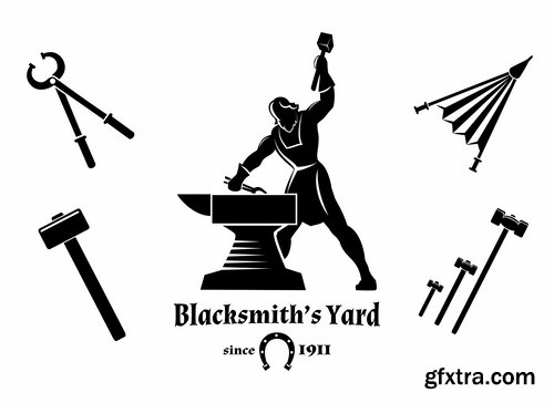 Collection of blacksmith smithy cartoon vector image 25 EPS