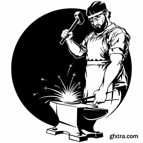 Collection of blacksmith smithy cartoon vector image 25 EPS