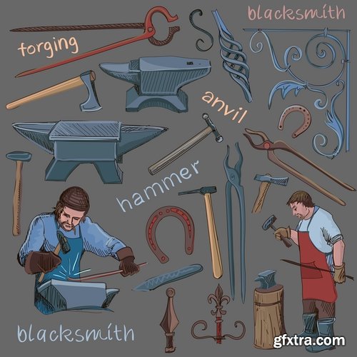 Collection of blacksmith smithy cartoon vector image 25 EPS