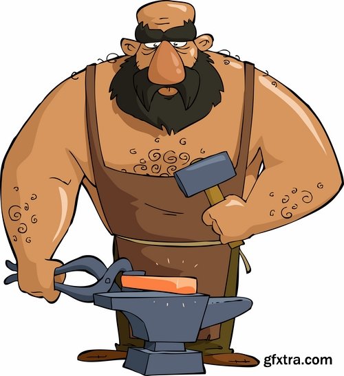 Collection of blacksmith smithy cartoon vector image 25 EPS