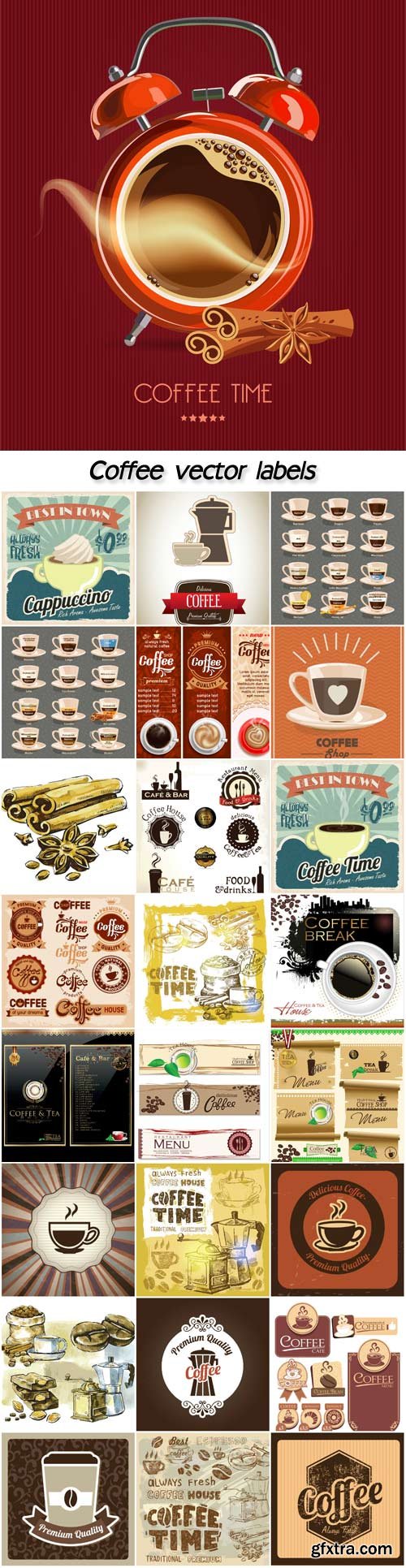 Coffee, labels, backgrounds with cup of coffee