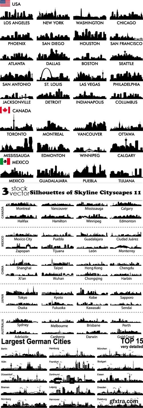 Vectors - Silhouettes of Skyline Cityscapes 11