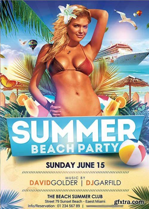 Summer V2 Beach Party Premium Flyer Template + Facebook Cover