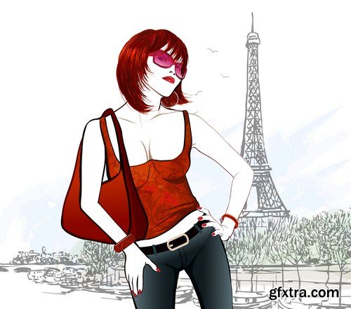 fashion woman in Paris 8X EPS