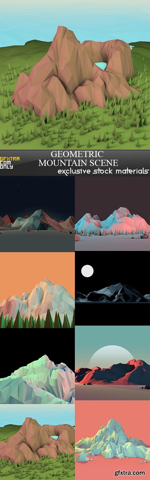 Geometric Mountain Scene, 8  x  UHQ JPEG