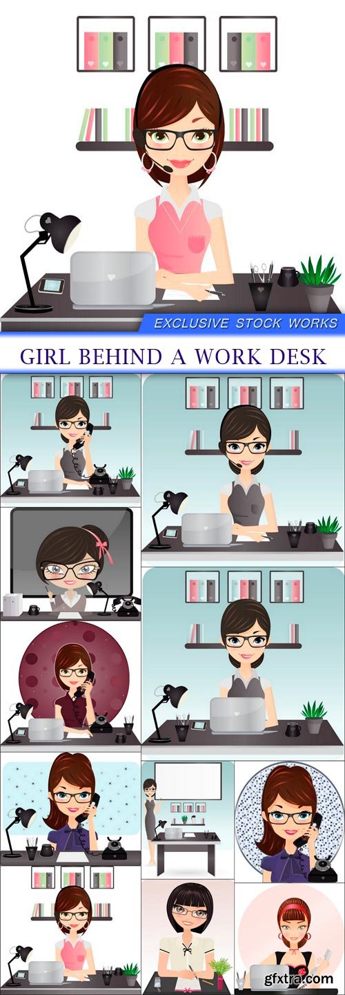 Girl behind a work desk 11X JPEG