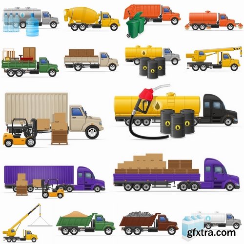 Collection truck heavy trucks trailer car vector image 25 EPS