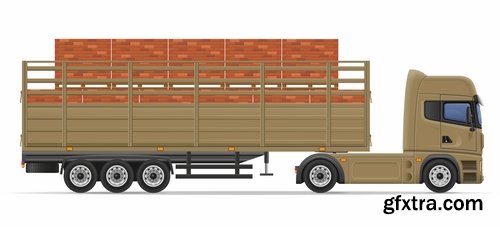 Collection truck heavy trucks trailer car vector image 25 EPS