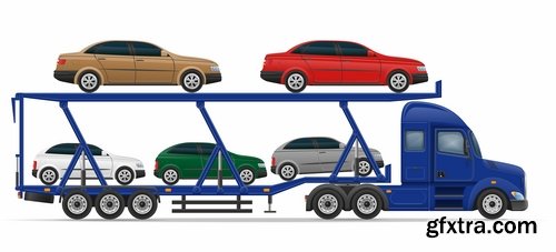 Collection truck heavy trucks trailer car vector image 25 EPS