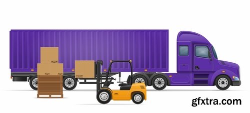 Collection truck heavy trucks trailer car vector image 25 EPS