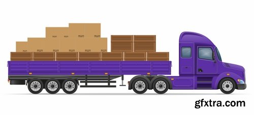 Collection truck heavy trucks trailer car vector image 25 EPS