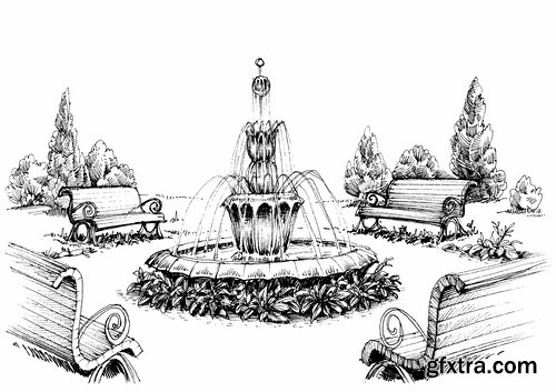 Collection a fountain Decoration 25 EPS