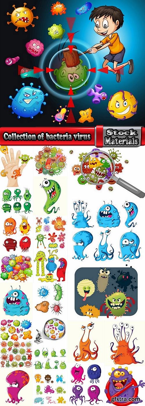 Collection of bacteria virus funny cartoon vector image 24 EPS