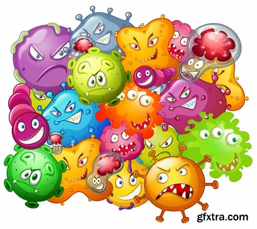 Collection of bacteria virus funny cartoon vector image 24 EPS