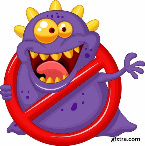 Collection of bacteria virus funny cartoon vector image 24 EPS