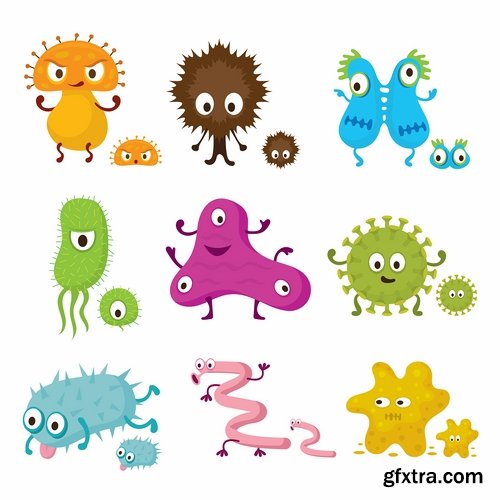 Collection of bacteria virus funny cartoon vector image 24 EPS