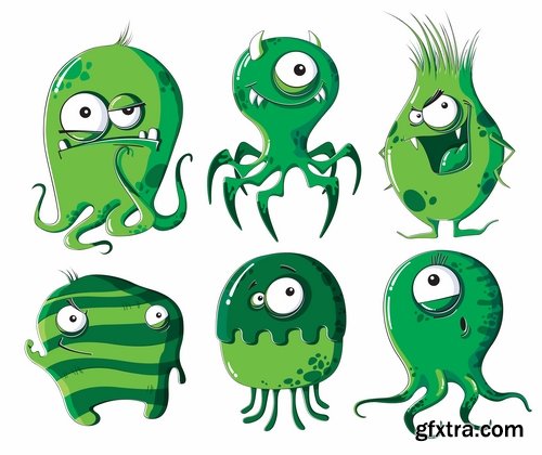 Collection of bacteria virus funny cartoon vector image 24 EPS