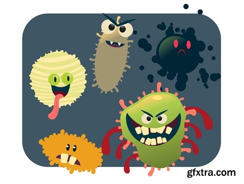 Collection of bacteria virus funny cartoon vector image 24 EPS