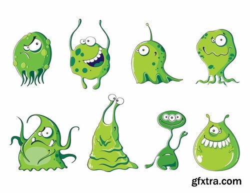 Collection of bacteria virus funny cartoon vector image 24 EPS