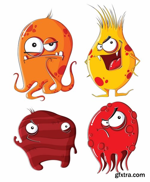 Collection of bacteria virus funny cartoon vector image 24 EPS