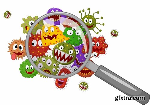 Collection of bacteria virus funny cartoon vector image 24 EPS