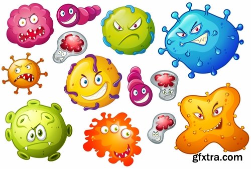 Collection of bacteria virus funny cartoon vector image 24 EPS