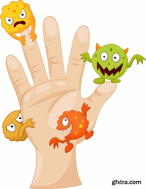 Collection of bacteria virus funny cartoon vector image 24 EPS